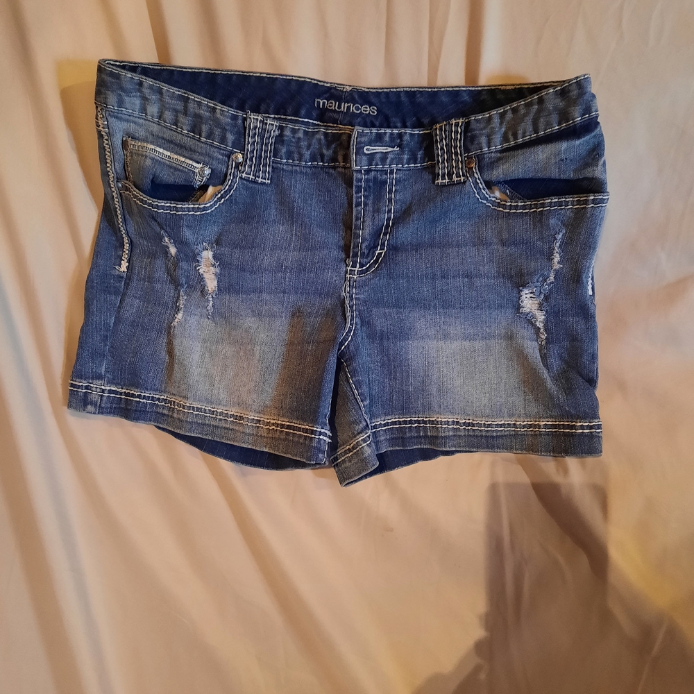Maurices Blue Jean Shorts with Distressed Cuffed Hem
